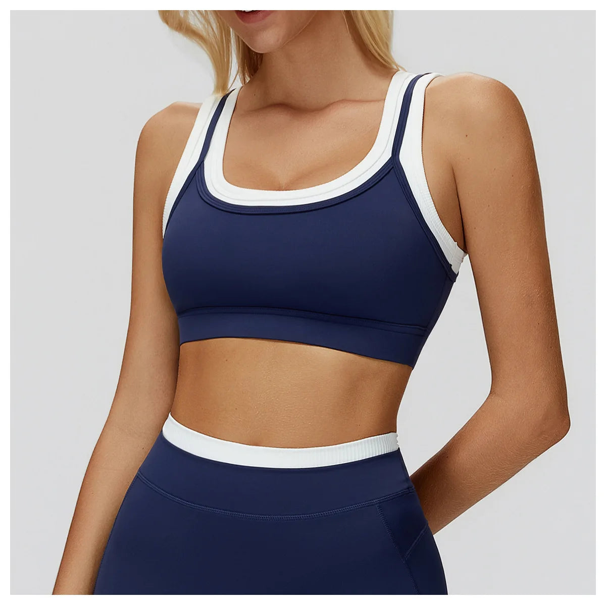 Custom LOGO Women's Naked Fake Two-piece Sports Vest Threaded Contrast Yoga Bra Running Fitness Clothing Top