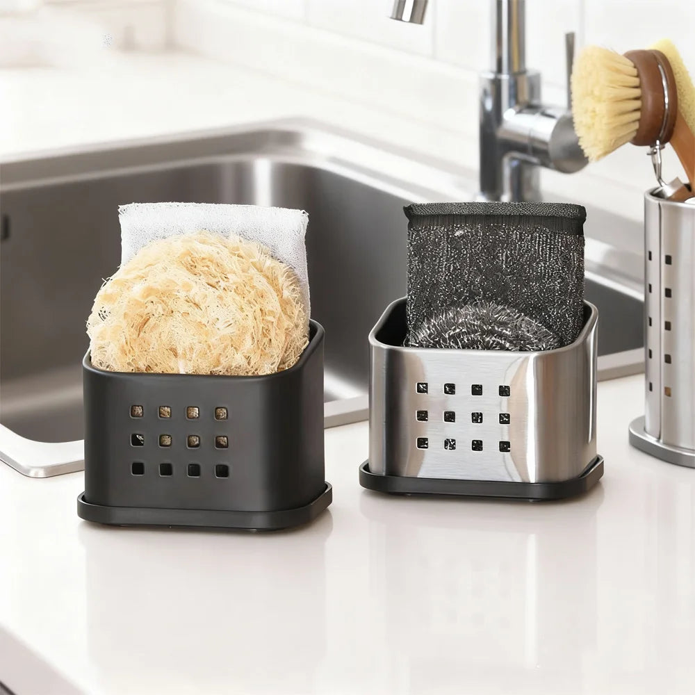 Kitchen Sponge Drain Holder - Countertop Storage Organizer, No-Drill Sponge Rack for Home Kitchen