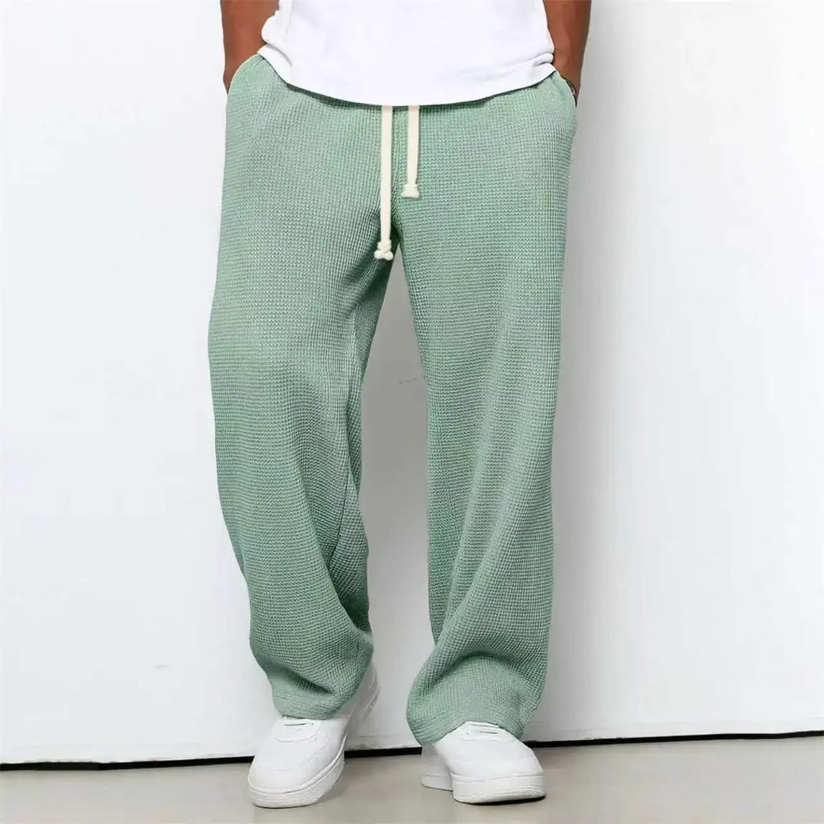Waffle Straight Leg Pants Men's Summer New Style Wide Leg Pants Men's Youth Summer Casual Pants