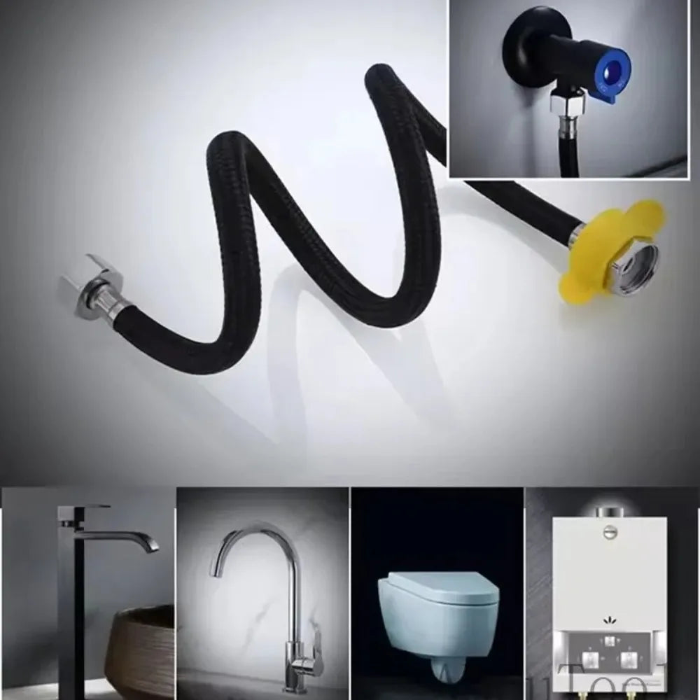 Black Pipe Water Supply Hose Faucet Water Heater Water Pipe Heater Pipe Toilet Connection Water Inlet Pipe 30-80cm Fittings