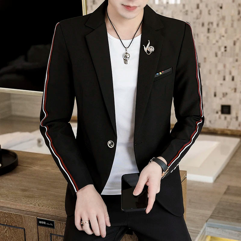 Men's Slim Fit Two-Piece Set Spring Fashion Korean Style Suit And Trousers Ensemble High-Quality Trendy Clothing for 2024