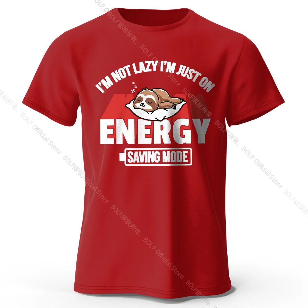 Men's Saving Mode Printed T-Shirt 100% Cotton Oversized Tech Graphic Tees for Women Summer Tops Geek Streetwear