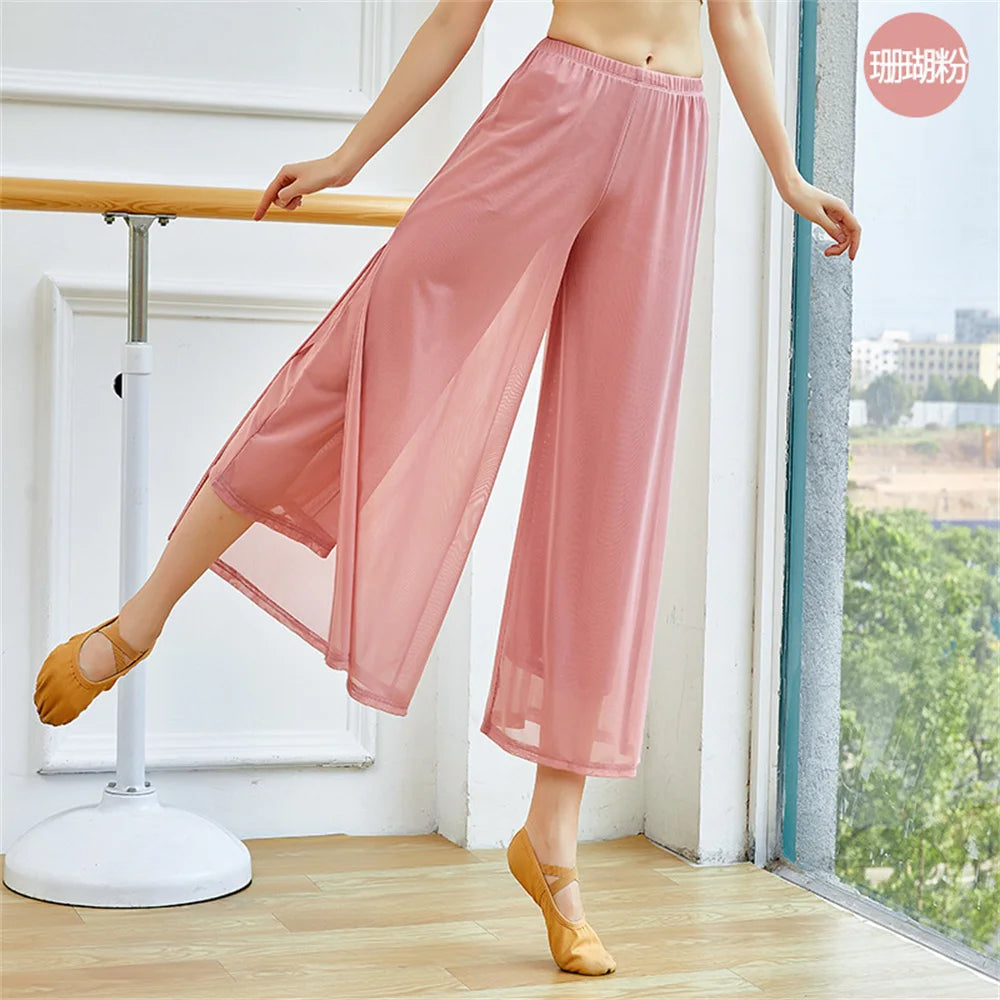 Fashion New Pants Woman Sport Pants Fitness Pants Wide Leg Pants Double Layers Mesh Dance Pants Adult Long Pants Women Clothing