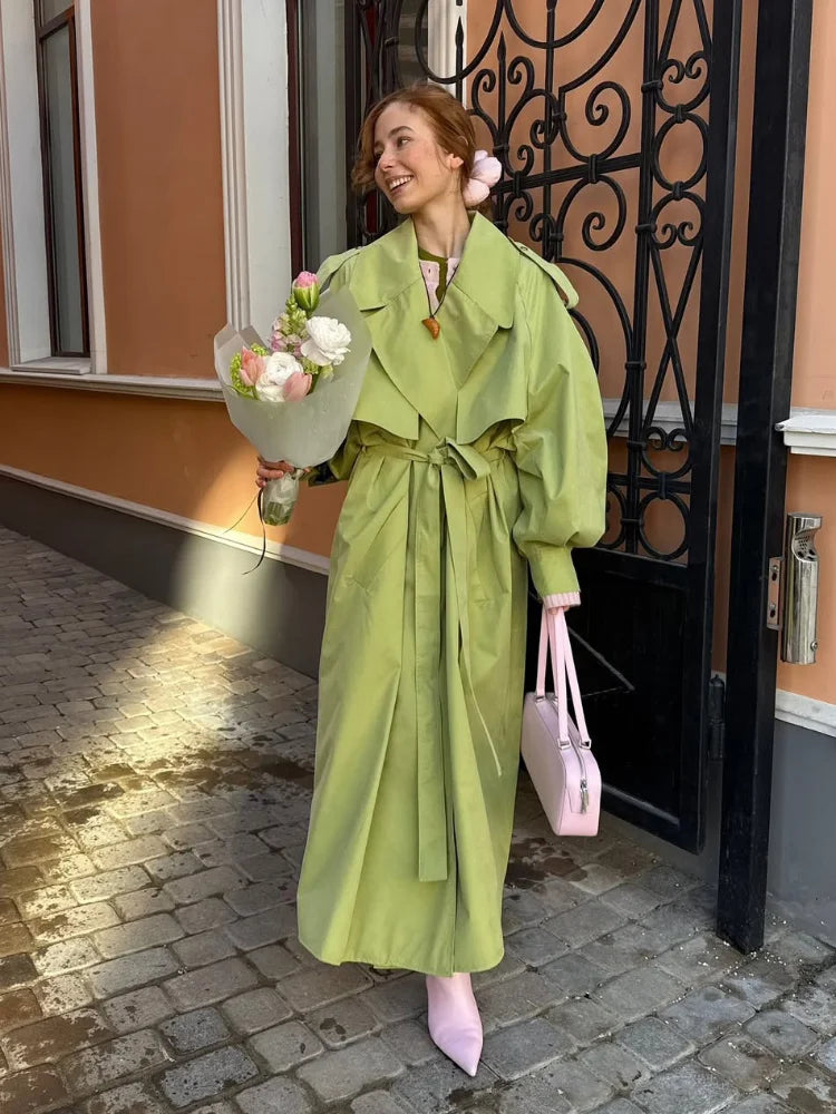 Casual Solid Long Trench Coat Women Stand Collar Long Sleeve Single Breasted Lace Up Jacket 2026 Autumn Lady Commute Outwear