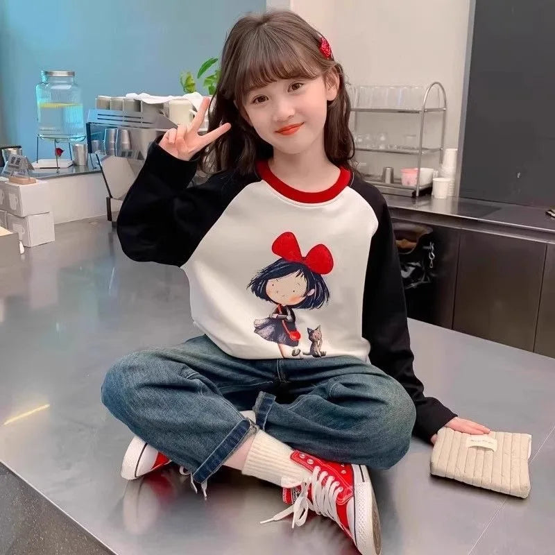Cotton Kids T-shirt T-shirts Girl Long Sleeve Girls 2025 Children's Clothing Clothes From 11 12 Years Old 8 Spring Autumn Korean