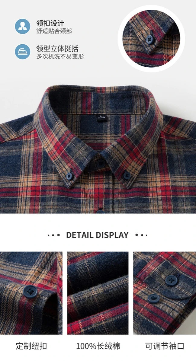 100% Cotton Flannel Shirt Long Sleeve, Plaid Winter Casual Shirt, Anti-Wrinkle Soft Brushed Fabric, Multi-Color Sizes M-4XL