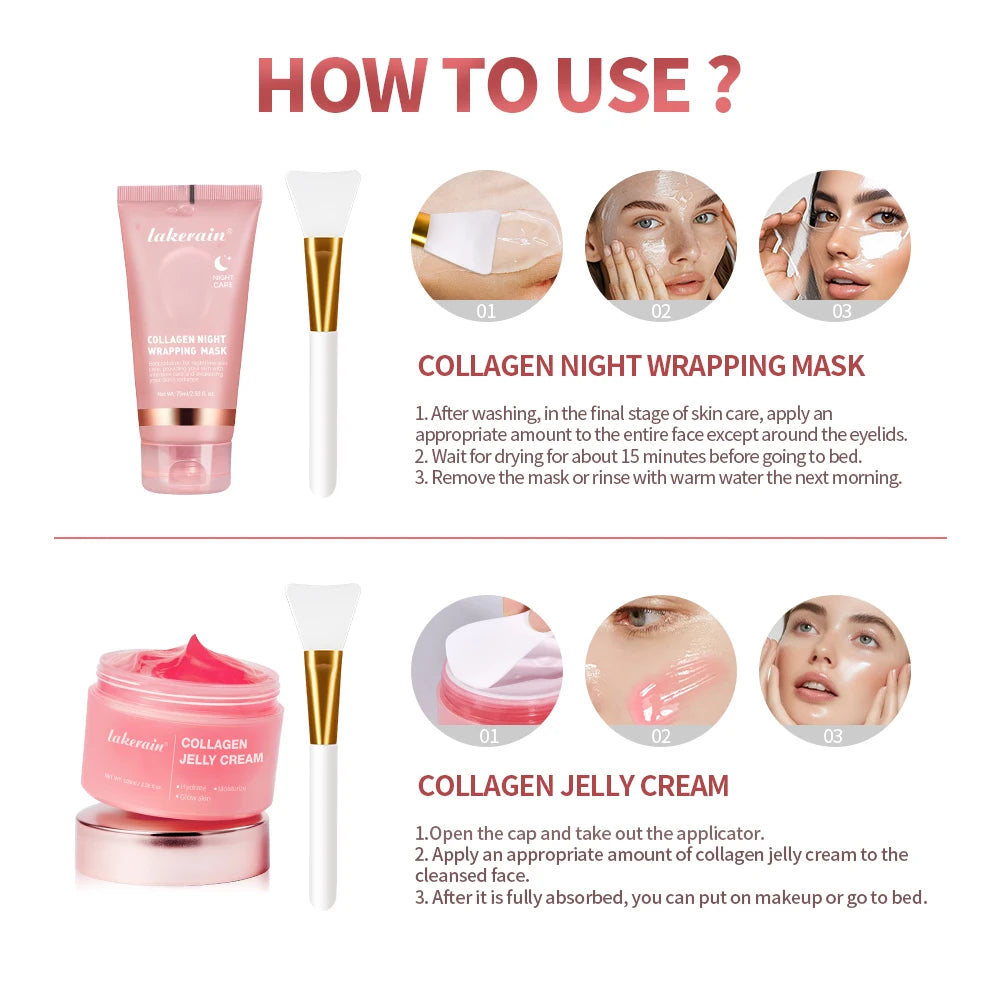 4pcs/set Collagen Jelly Cream Peel-Off Mask Salmon Collagen essence Collagen Overnight Facial Mask Wrapping Firming Moisturizing