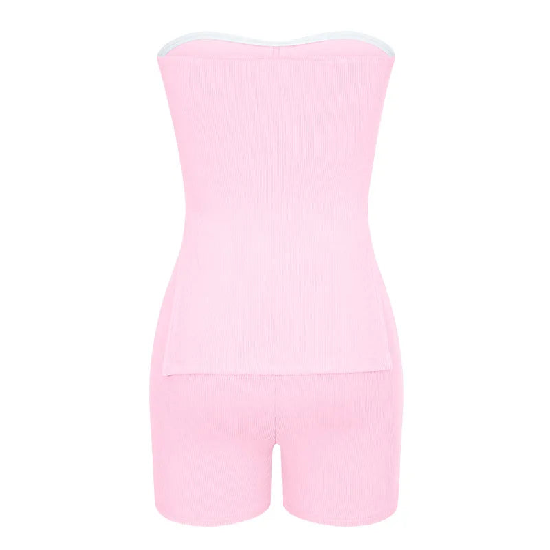 Sexy Solid Slim Suit For Women Fashion Strapless Side Split Top Elastic Waist Package Hip Shorts Two Piece Set 2026 Summer New