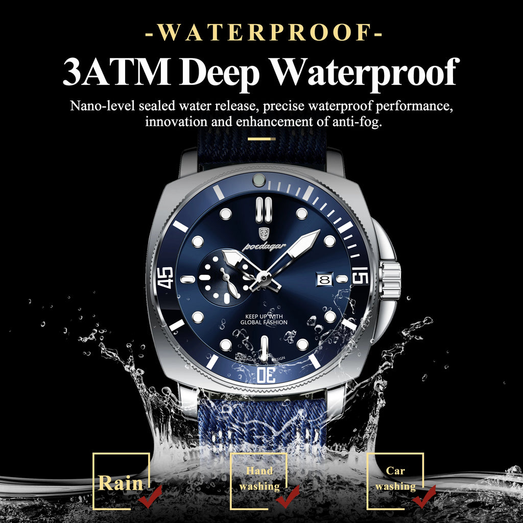 POEDAGAR Sport Military Men Clock Waterproof Luminous Date Top Luxury Watch For Man Nylon Leather Quartz Men's Watches Reloj+Box