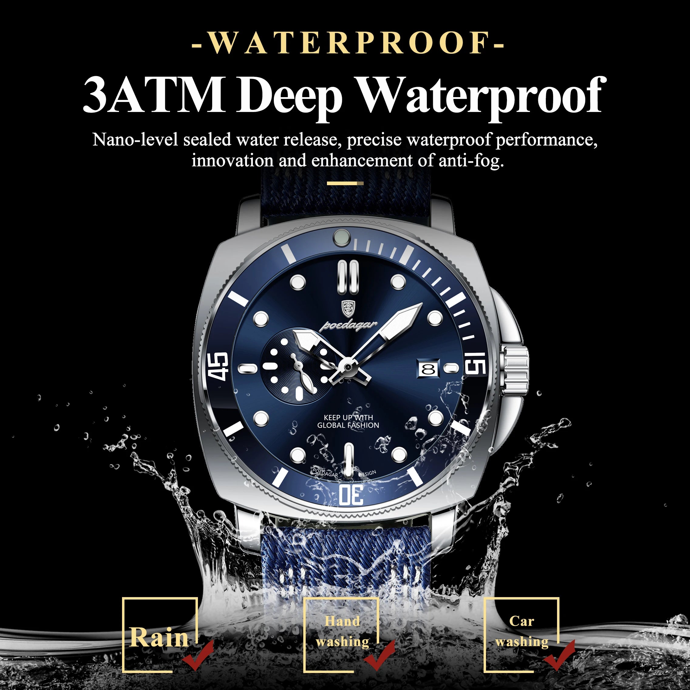 POEDAGAR Sport Military Men Clock Waterproof Luminous Date Top Luxury Watch For Man Nylon Leather Quartz Men's Watches Reloj+Box