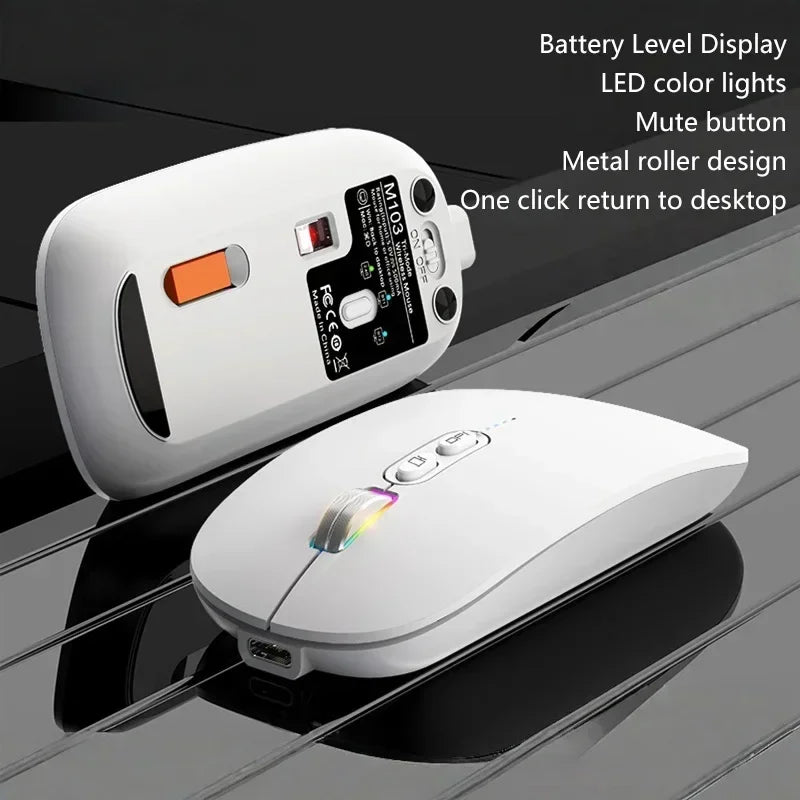 Lenovo Ultra-thin Dual Modes Wireless Mouse 2.4G USB and Bluetooth Power Display Ergonomic Rechargeable Silent Mice PC Laptop