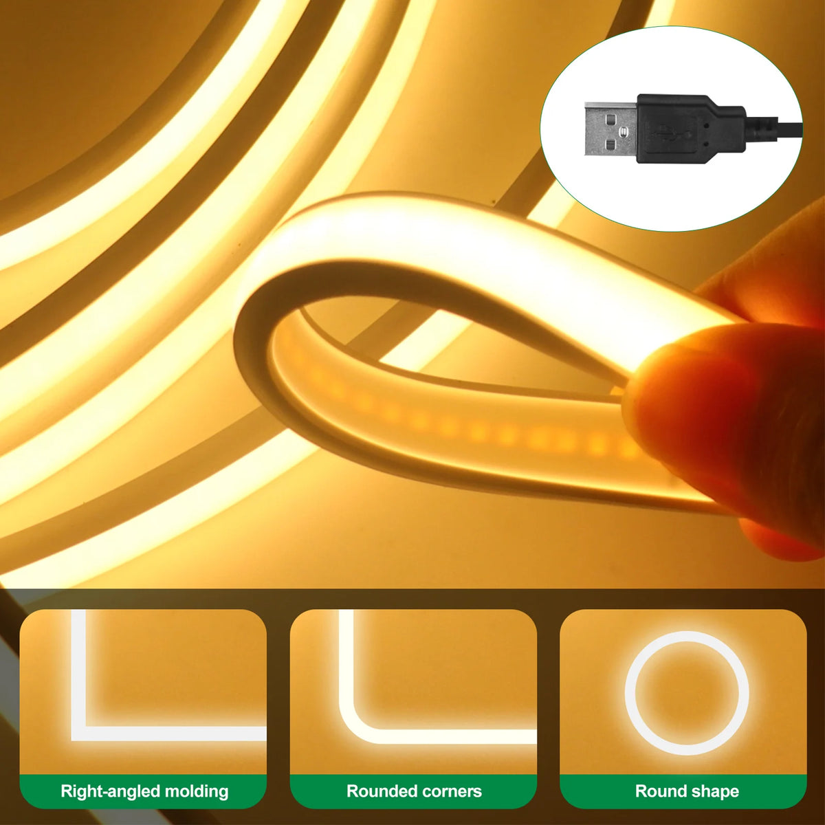 COB Neon LED Strip 5V 320LEDs/m Waterproof Dimmable LED Neon Rope Light Flexible Tape for Kitchen Cabinet Bedroom TV Backlight