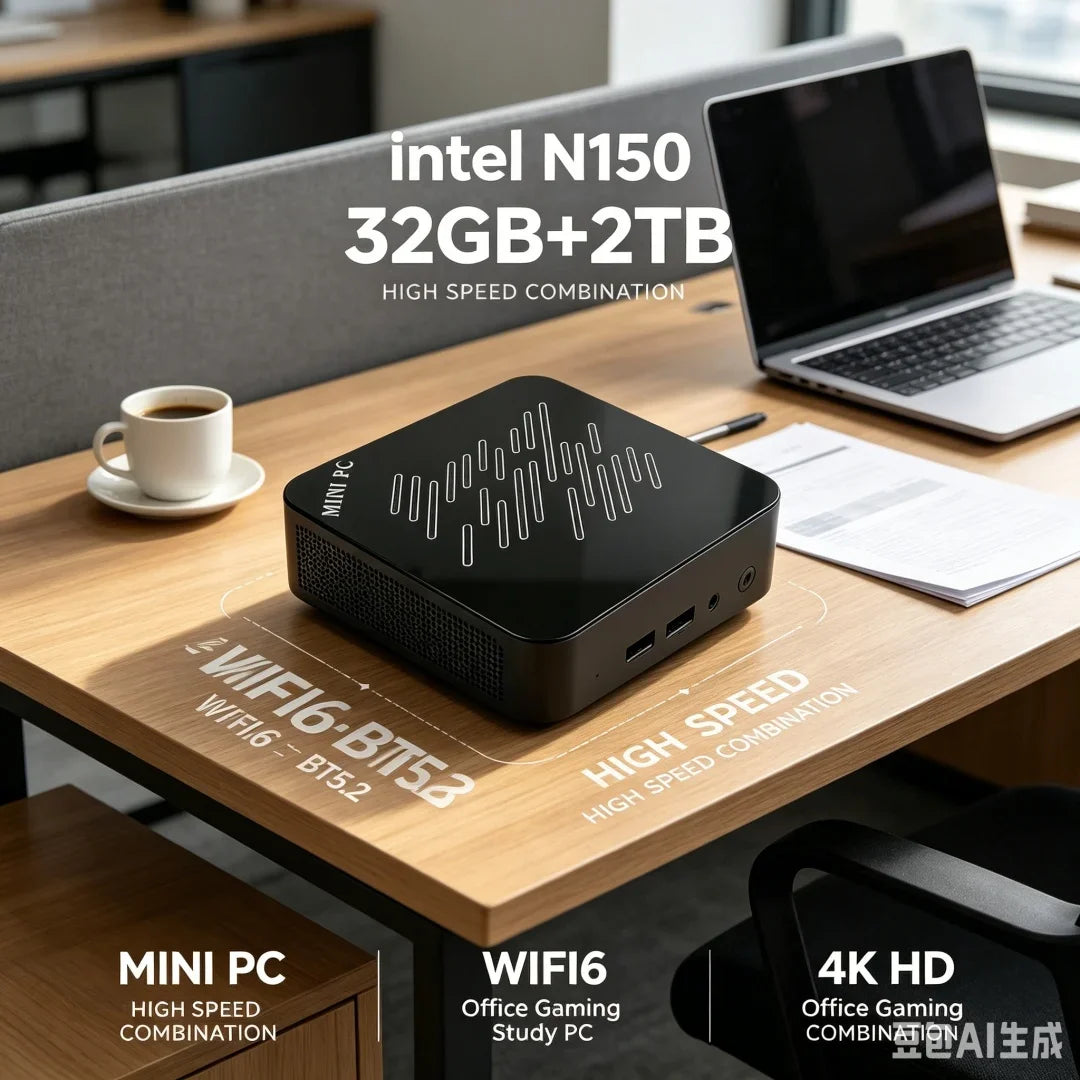 Mini PC Computer Intel Core N150 PC Gaming Computer 8/16GB RAM 1TB 2TB M.2 SSD WiFi 6 BT5.2 4K HD Portable Desktop Pc