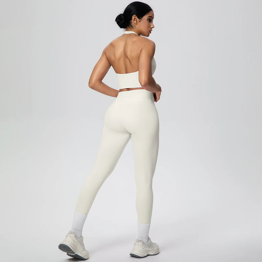 2PCS/set Yoga Set for Woman's Sexy Backless Halter Bra Sports Top Quick Drying Legging Summer Gym Fitness Pants Yoga Set