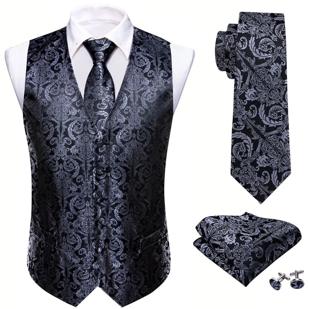 Designer Vest for Men Purple Embroidered Silk Waistcoat Tie Pocket Square Set Wedding Formal Male Suit Party Barry Wang