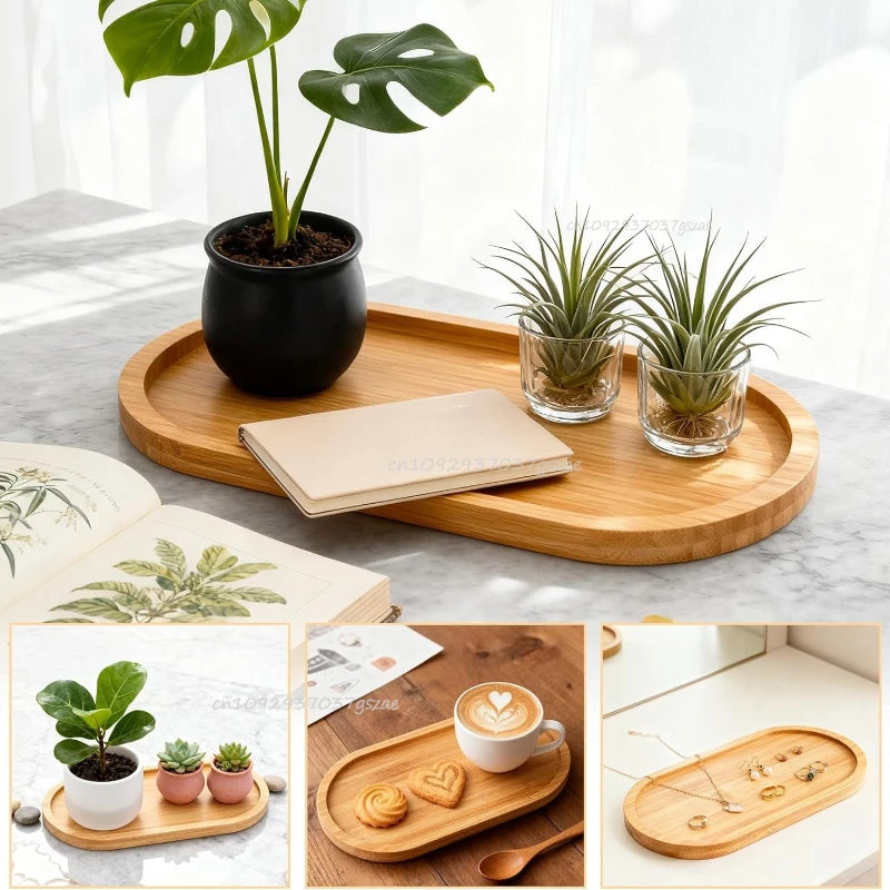 Flower Pot Trays Dish for Plant Vase Bamboo Tray Wooden Bottle Tray Bathroom Shampoo Shower Gel Organizer Jewelry Storage Tray