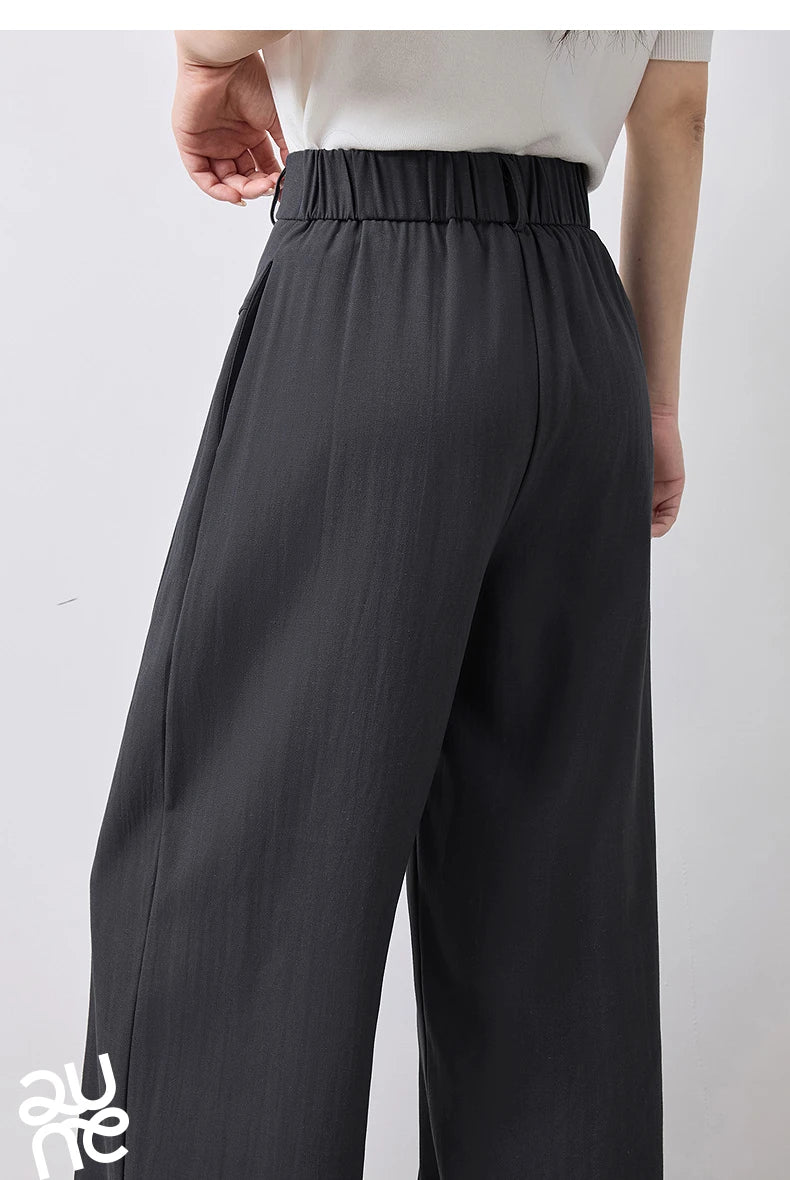 TOYOUTH Women Wide Leg Pants Summer 2026 Textured 3D Pleated Design Hip Covering Loose Breathable Comfortable Casual Daily Style