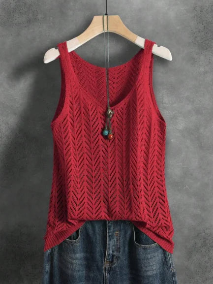Ladies Elegant Solid Color Knitted Vest Summer Thin Layer Short Outerwear Tank Top Suitable for Denim Jeans