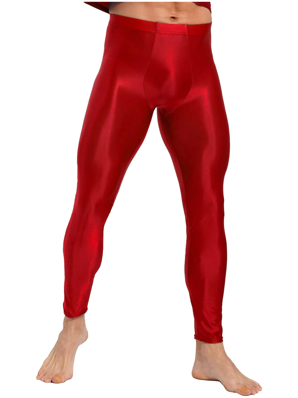 Men Elastic Waistband Skinny Shiny Yoga Tights Pants Solid Color Leggings Exercise Running Gym Fitness Training Sportswear