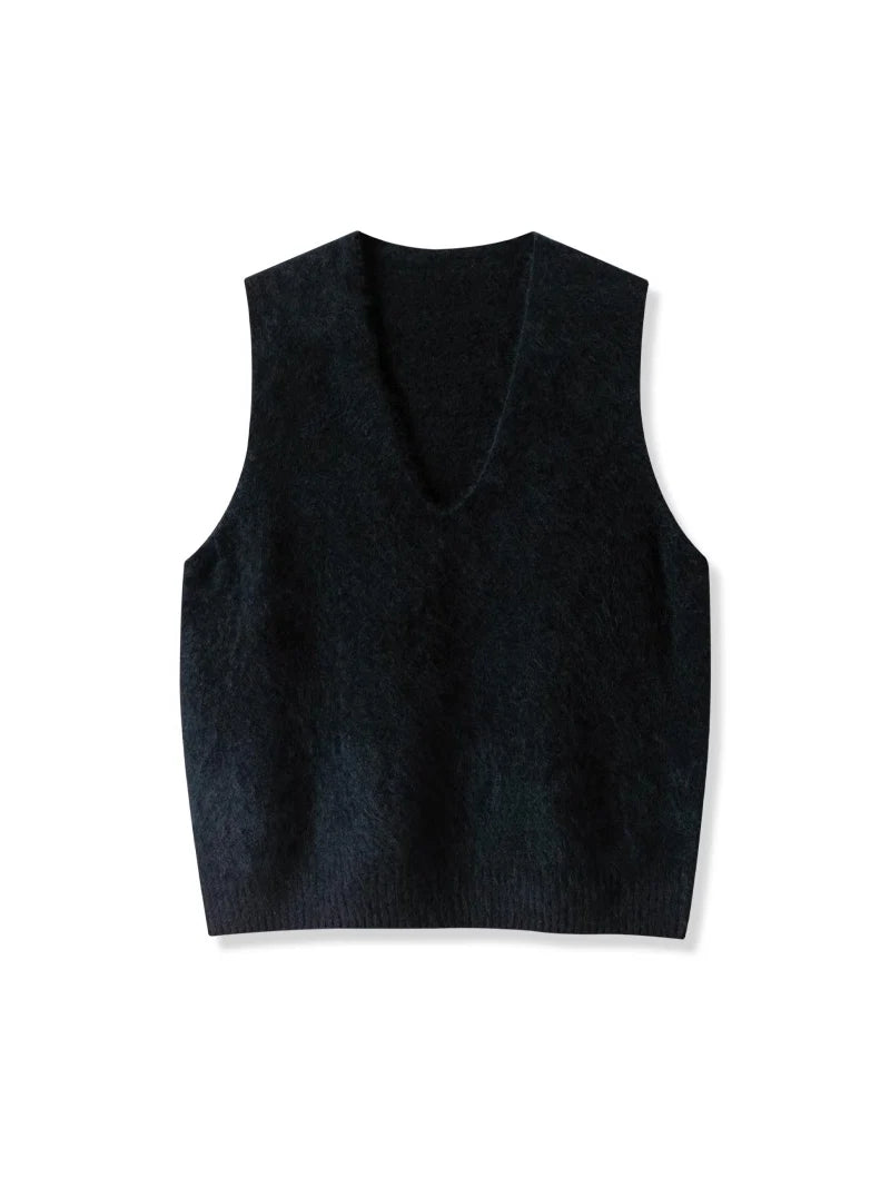 SuyaDream, Women Vests, Fleece Wool, V Neck, Chic Pullovers, 4.7%Cashmere 95.3%Wool, 2025 Fall Winter Sweaters, Tanks
