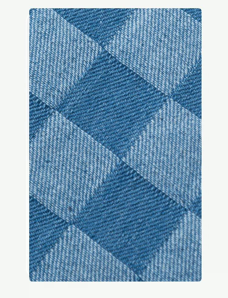 100% Cotton Jacquard Denim Fabric Plaid Jeans By The Meter for Dress Shirt Designer Clothing Sewing Washed Thickened Cloth Blue