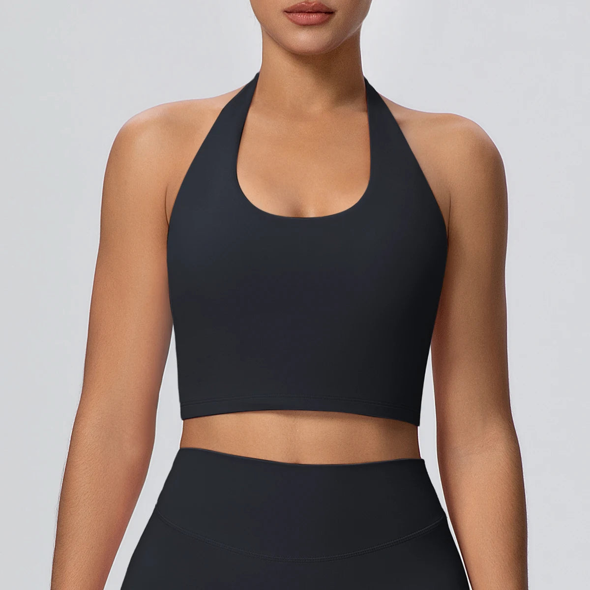 Woman Solid Color Sexy Neck Strap Bra Yoga Underwear With Chest Pad Backless Gather Shockproof Gym Workout Top Sports Yoga Bra
