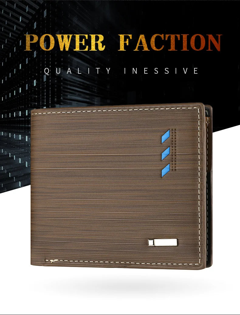 Business Men's Short Wallet Microfiber Synthetic Leather Short Wallets Men Stripe Male Purse Coin Pouch Multi-functional Cards