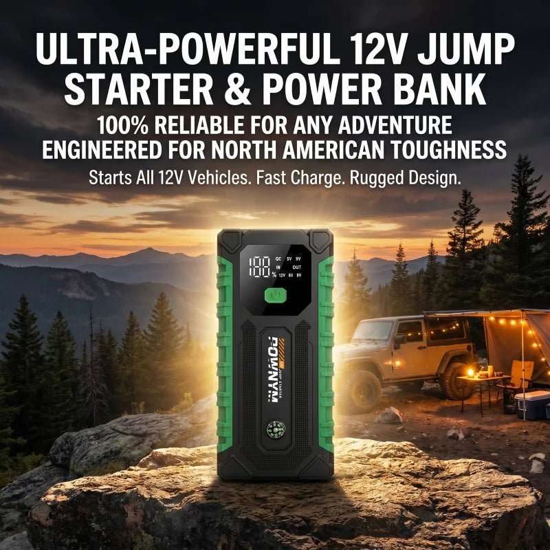 Car Jump Starter, 12V Auto Battery Booster,Portable Power Bank with Dual USB Ports, LED Emergency Light, Multi-Layer Safety Prot