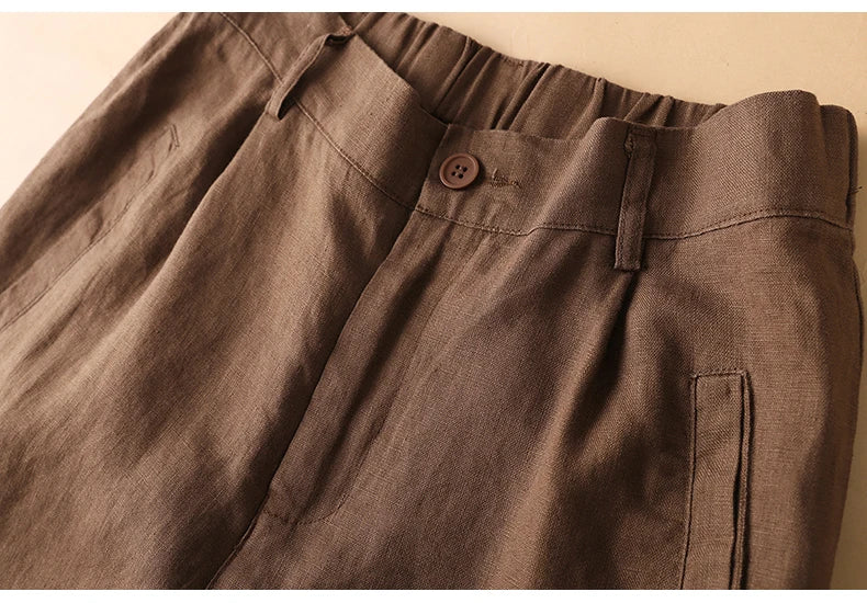 Casual Linen Wide Leg Short Pants Women Summer Loose Fit Thin Cotton Linen Five-Point Pure Color Versatile High Waist Shorts
