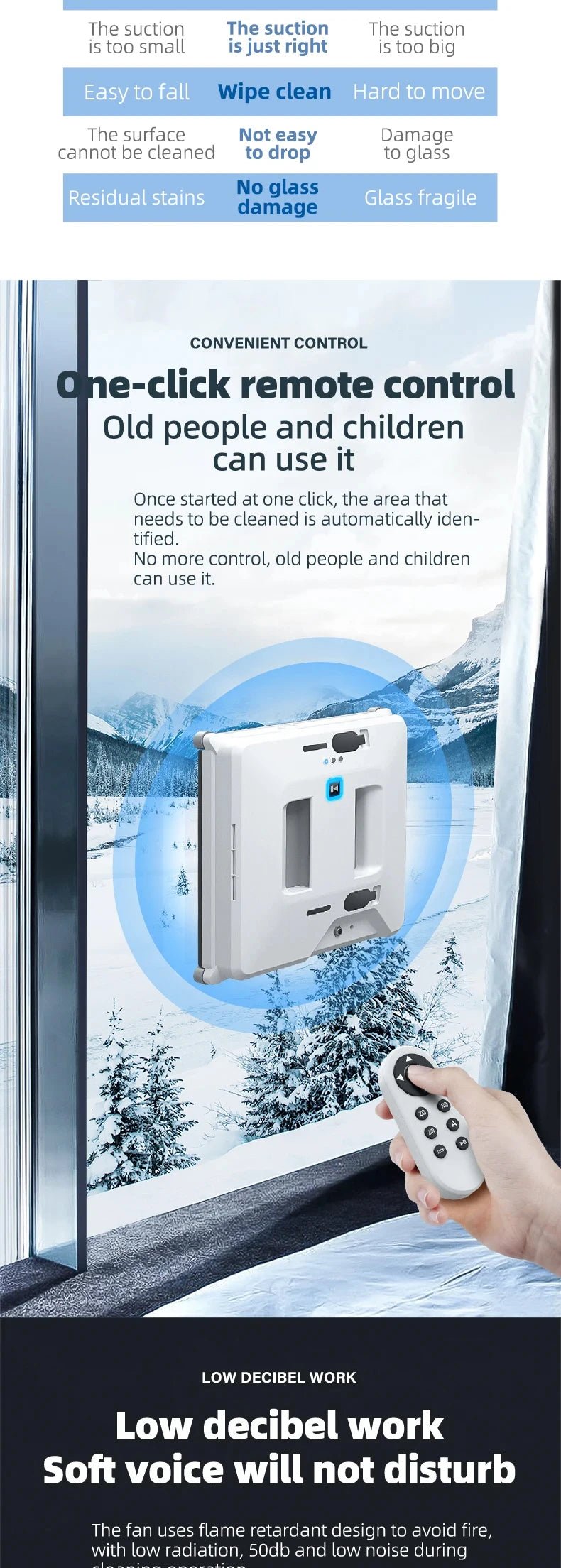 Window Cleaner Robot Dual Water Spray Remote Control Electric Glass Wall Cleaning High Vacuum Suction Window Washer Anti-falling