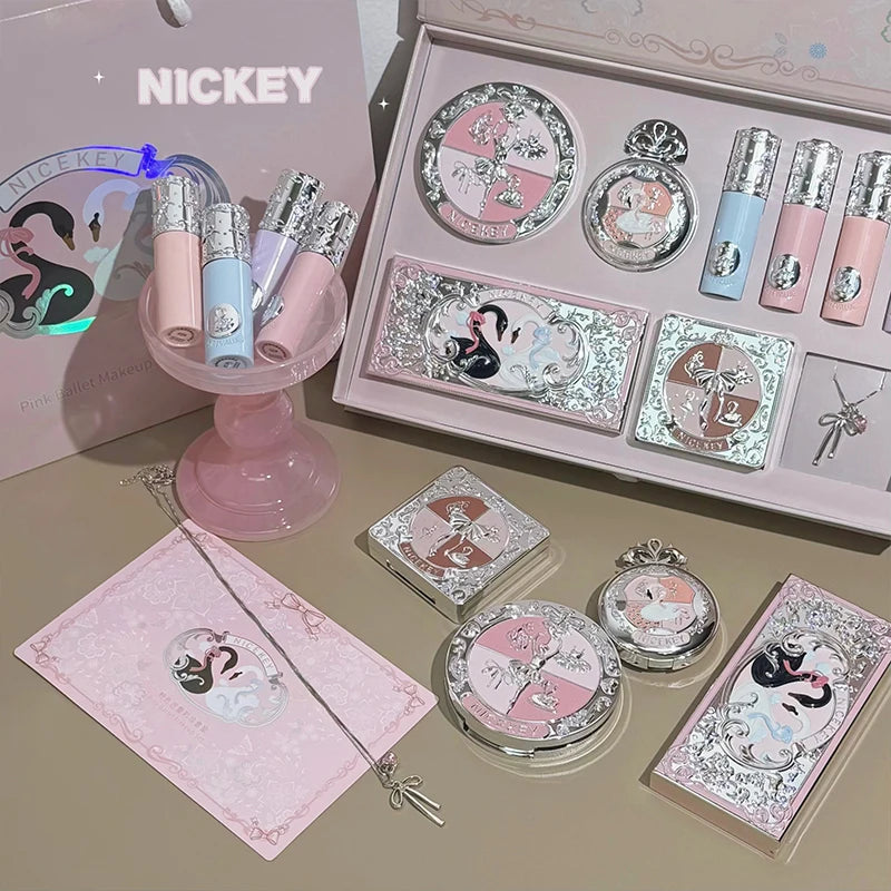 NICEKEY Face Makeup Sets Include 4 Lipgloss,1 Blush,1 Pressed Powder,1 Eyesshadow Palette,1 Contour Palette With Necklace Gift