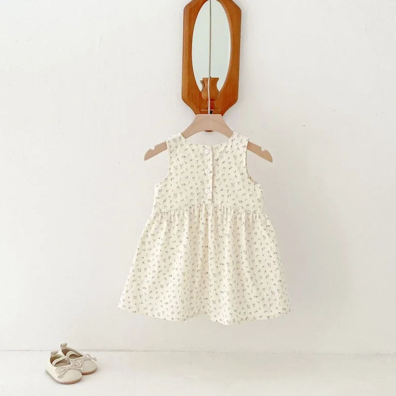 2025 Kids Clothes Summer Solid Dress Baby Girls Cotton Clothes Sleeveless Floral Dresses Children'S Vestidos Casual Clothing