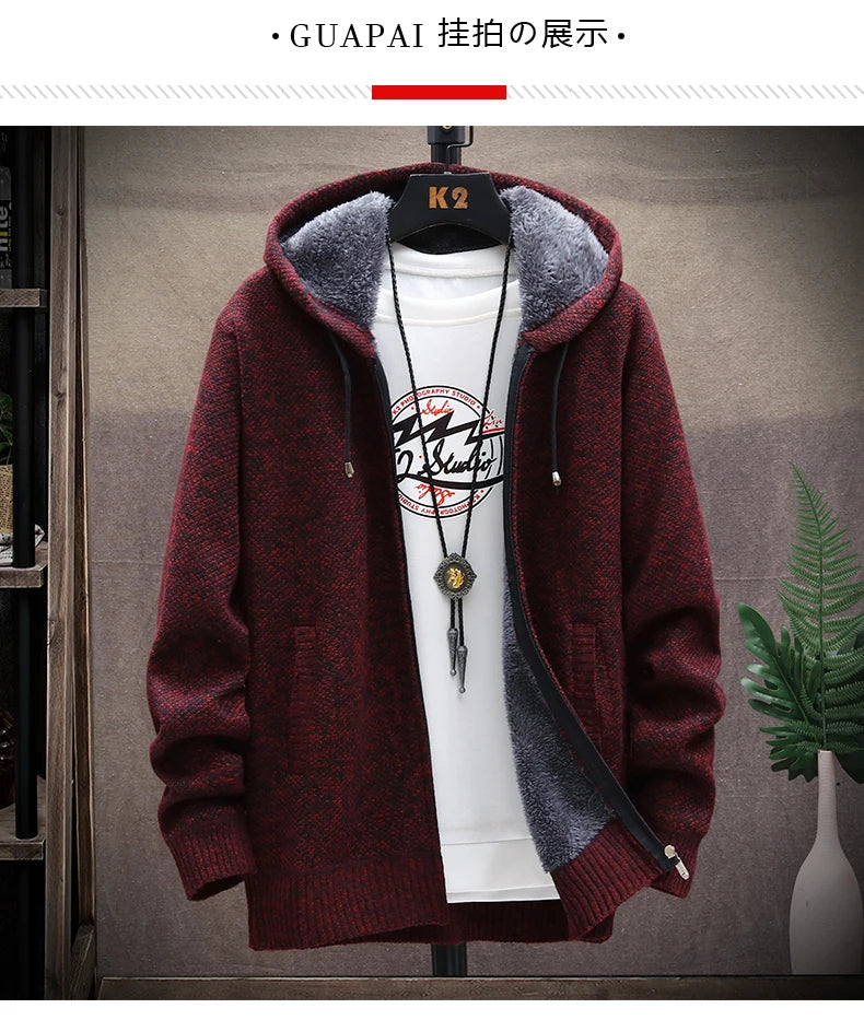 Autumn and Winter men's wool jacket new jacket plush thickened classic vintage cardigan Hoodie casual loose tops