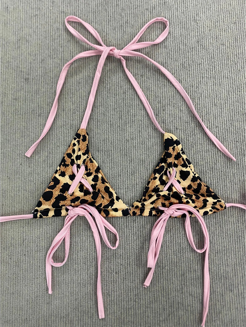 American Retro Sweet Spicy Leopard Print Patchwork Sexy Bikini Set Fashion Lace Up Hip Hugging Shorts Beach Women Two-piece Sets