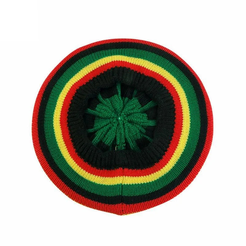 Trendy Striped Rasta Knitted Hats Beret Slouchy Beanie Classic Color Block Skullies Cap Fall Winter Beanie Beret For Women Men