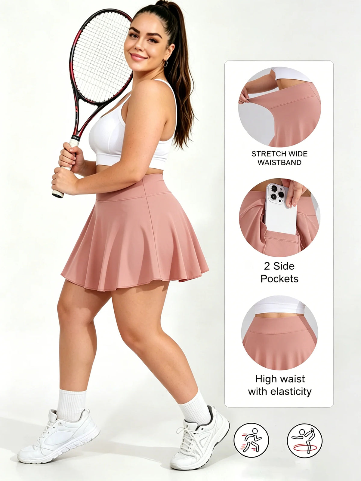 Plus Skort Womens Tennis Skirt Pleated Athletic Skirts with Pockets Shorts High Waisted Golf Skort for Workout Pickleball