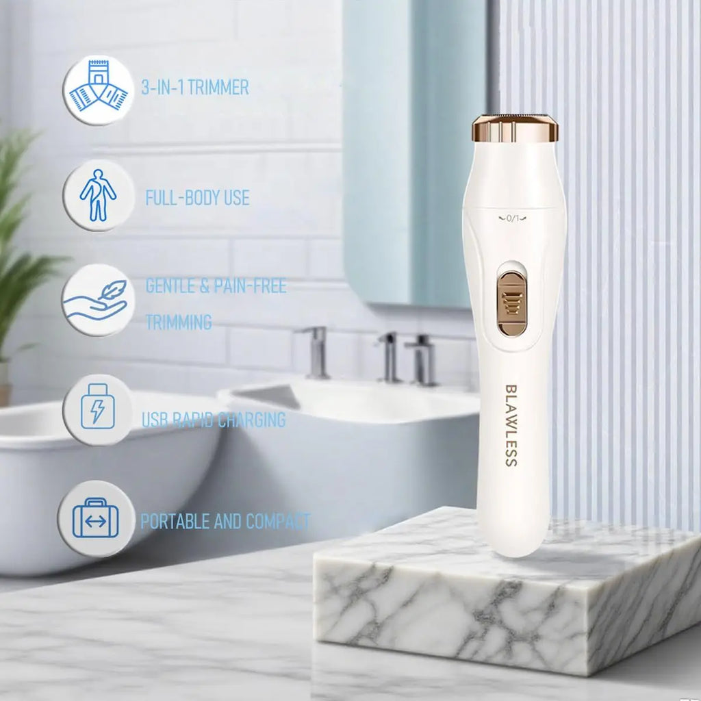 3‑in‑1 Women Electric Hair Remover Facial Body Hair Trimmer Painless Shaver for Nose Eyebrow Leg Armpit Bikini Line USB Charging