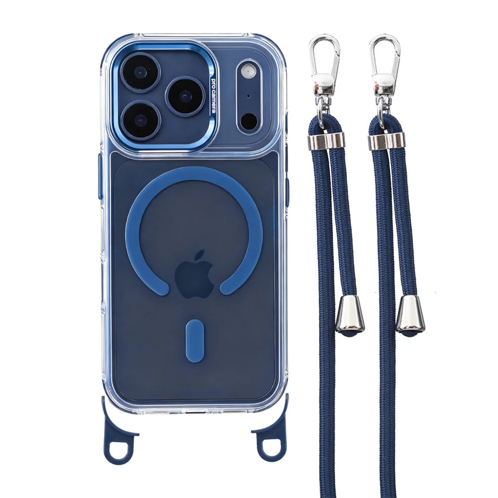 Crossbody Strap For Magsafe Clear Corners Lanyard Phone Case For iPhone 16 17 18 Pro Max Air 14 15 Plus 13 12 Anti-Shock Cover