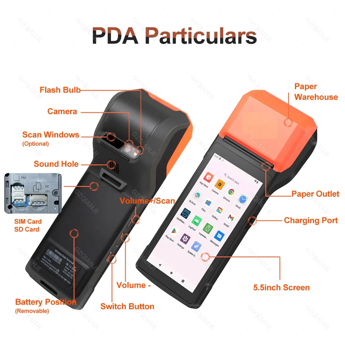 Handheld POS Android 13 Bluetooth Wifi, 2D Barcode Scanner optional, Built-in 58MM Thermal Receipt Printer For Business,Store