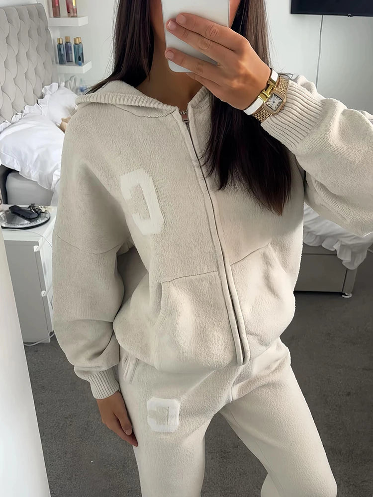 Jacket Tracksuit Two‑piece Set Knit Jacket Clothes Hooded Knit Woman Tracksuit Hooded Knit Coat Pants Trousers Women Clothes