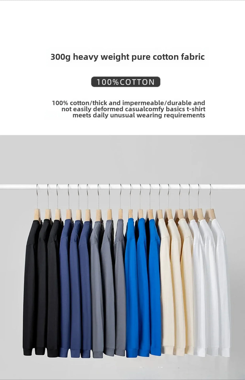 Spring Autumn 300g Heavy-duty Pure Cotton Long Sleeved  T-shirt FLoose White Top Thick Base Layer Underneath for Men and Women