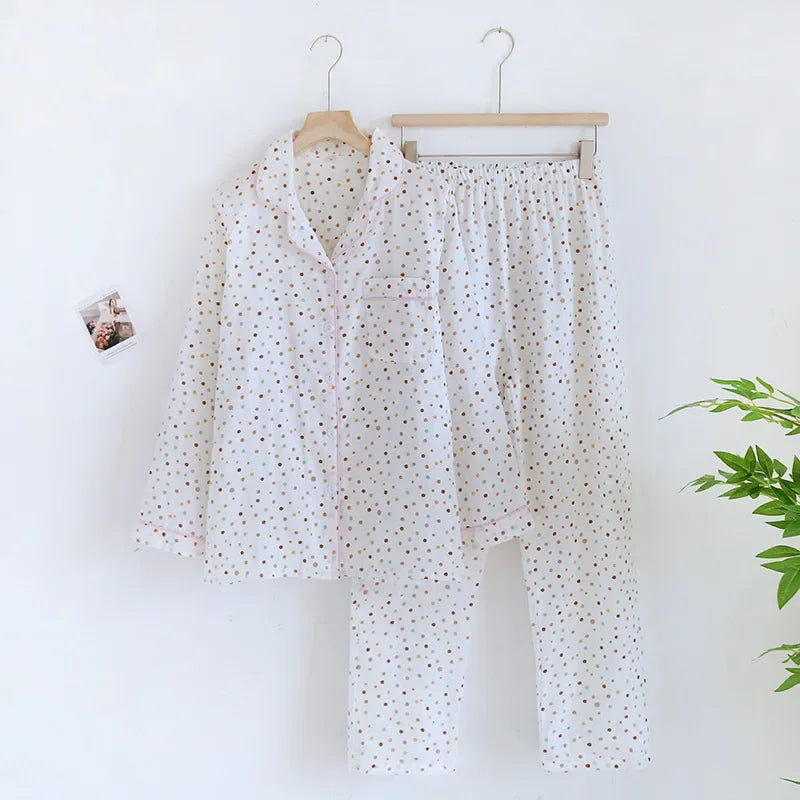 2026 Spring/Summer New Women's Pajama Set 100% Pure Cotton Double Layer Gauze Long Sleeve Two Piece Cartoon Cute Sweet Home Fury