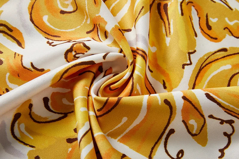Summer Holiday Yellow Paisley Print Shirt Dresses Women's Turn Down Neck Short Sleeve Belt High Waist Beach Party Vestidos