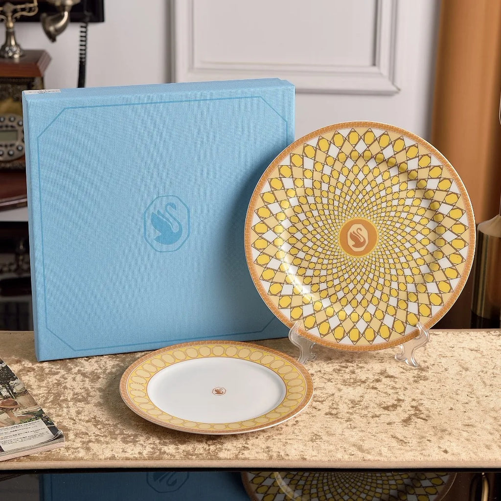 Swan Theme Serving Plate Dessert Soup Plate Fish Plate Large Round Tray Luxury Tableware for Home Use Ceramic China Bone