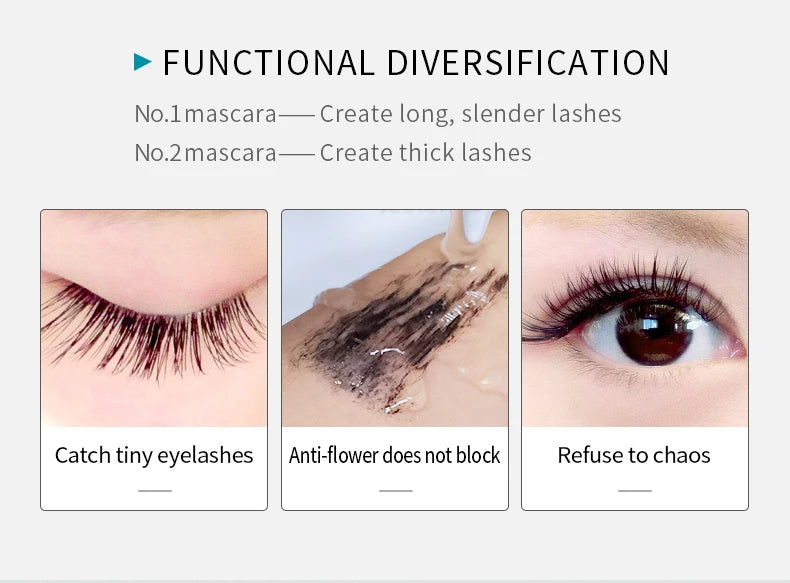 2 In 1 Dual Effect Black Waterproof Mascara 4D Lash Lengthening Thickening Curling Eye Makeup Cosmetics