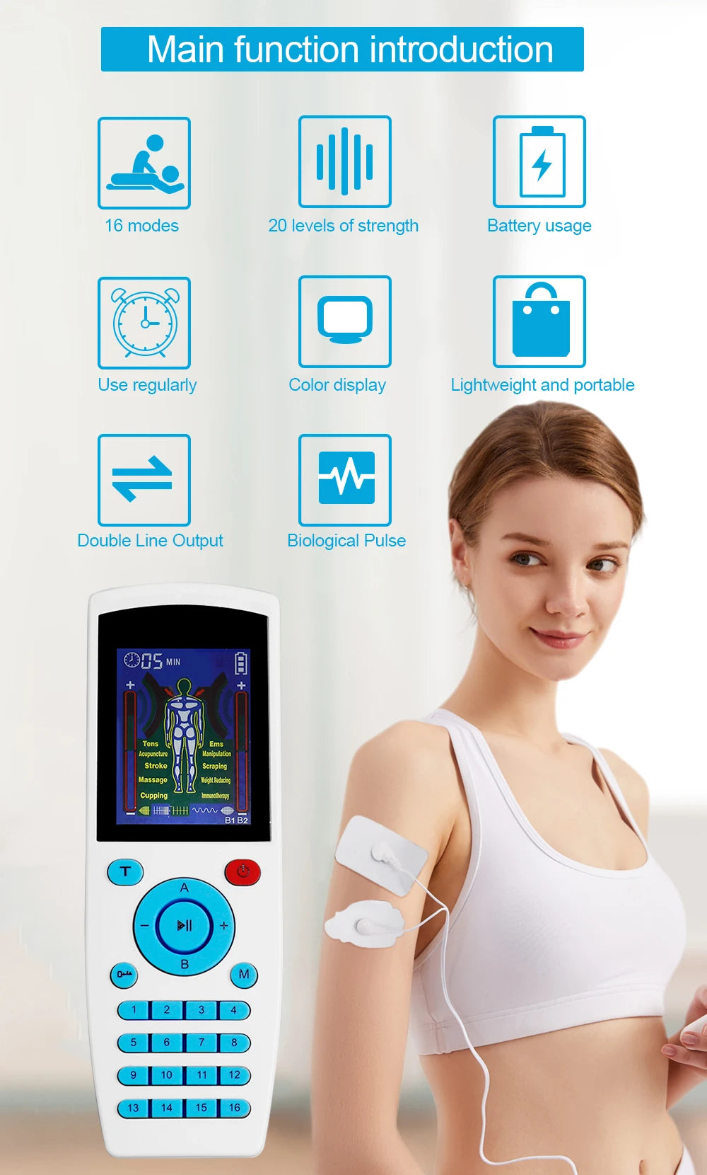 TENS Pulse Digital Muscle Massager 16 Modes 4 Outputs EMS Muscle Stimulation Digital Massage Relax Slimming Machine