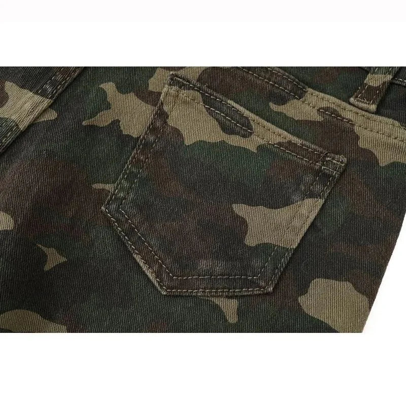 Summer Lady Retro Casual High Waist Denim Pants Girls New Fashion Camouflage Short Jeans Women Raw Edge Thin Shorts