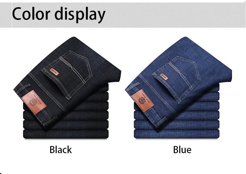 Men's Soft Straight Denim Pants 2025 Autumn Classic Business Black Biker Jeans Overalls Masculino Pantalone Hombre Mannen Homme
