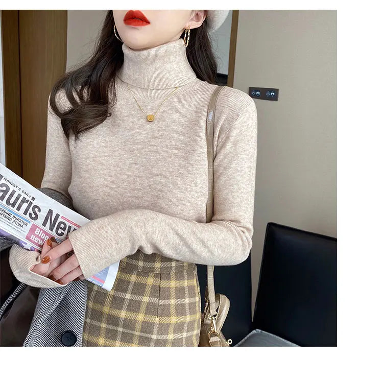 2026 Autumn Winter Basic Slim Soft Solid Color Turtleneck Sweater Pullover Women Casual Long Sleeve Chic Bottom Knitted Jumper