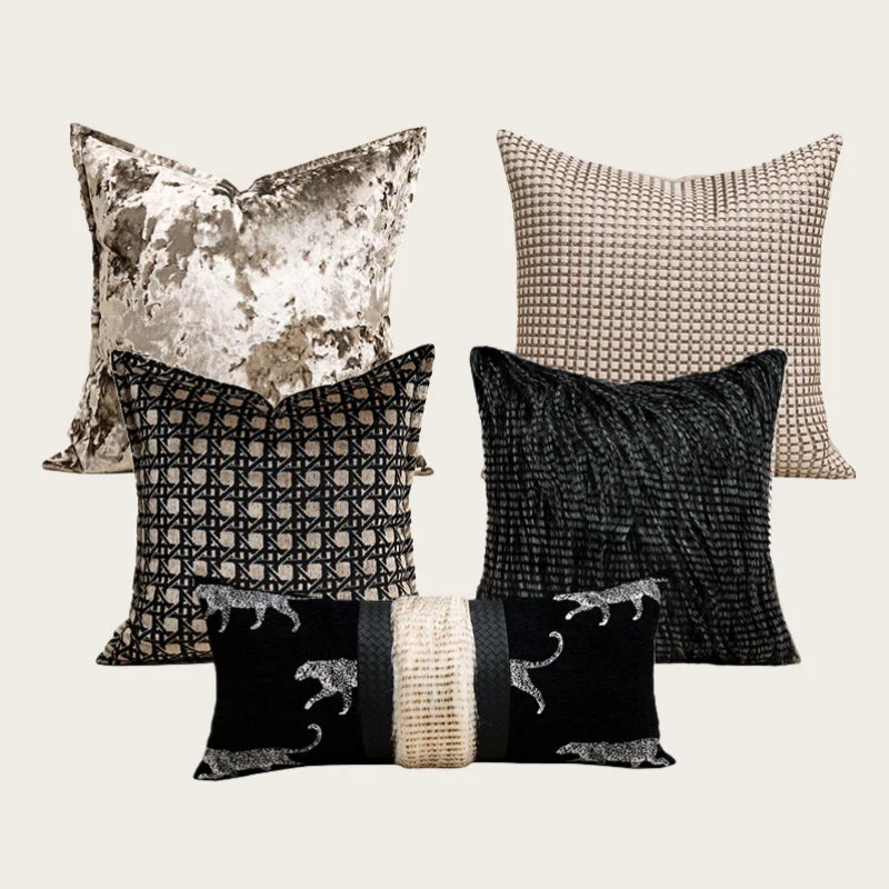 Modern Light Luxury Ice Velvet Black / Light Coffee Throw Pillowcase Woven Back Pillow Cushion Cover